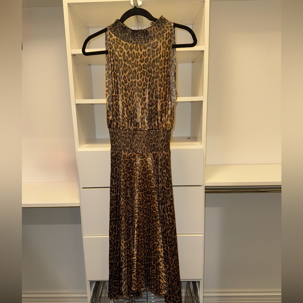 A.L.C. Women's Gold Metallic Pleated Smocked Halter Renzo II Dress Size 4